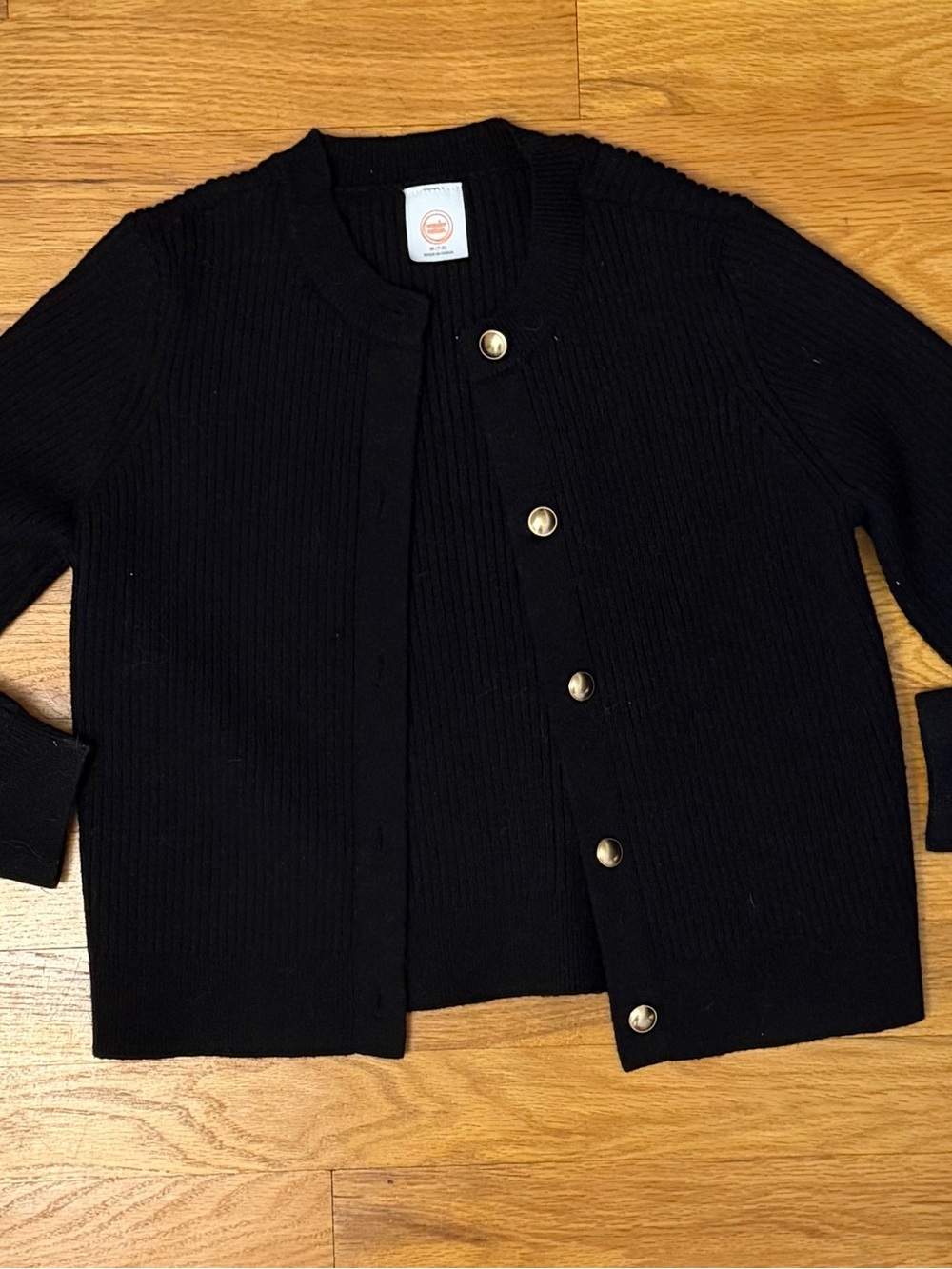 wonder nation Black Ribbed Cardigan with Gold Button Accent